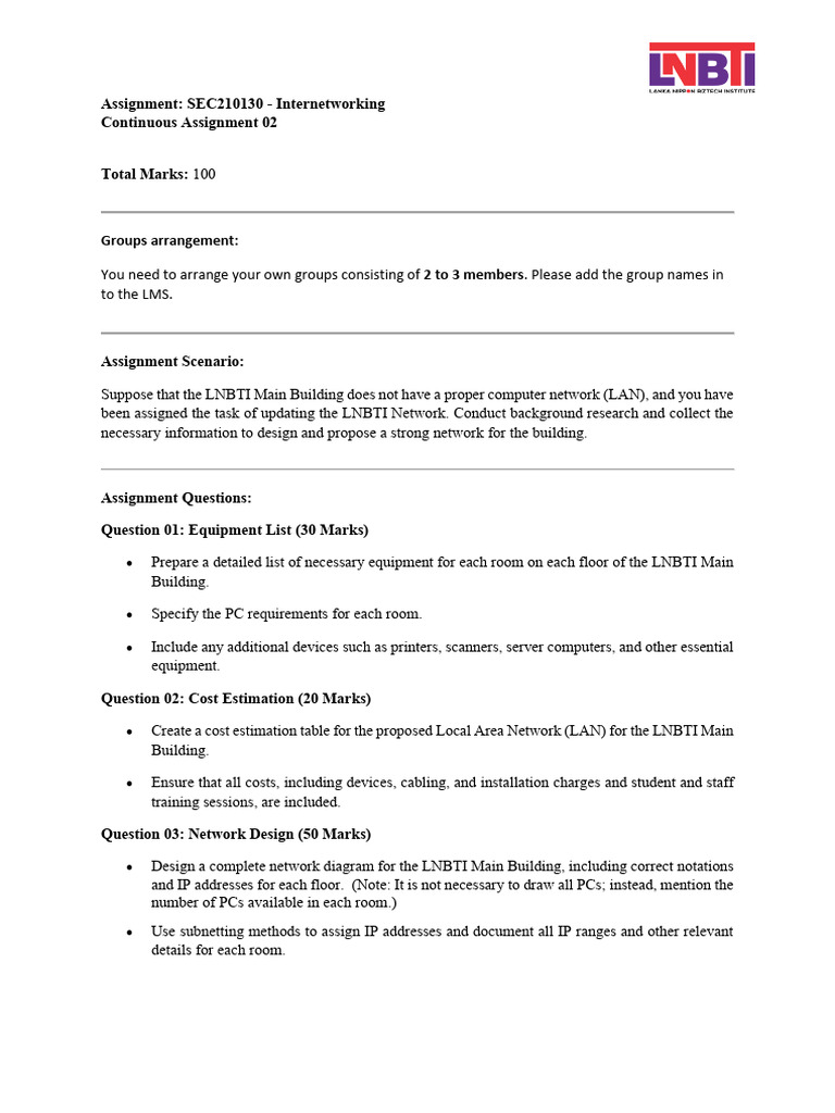 LNBTI Network Design Assignment Guide | PDF