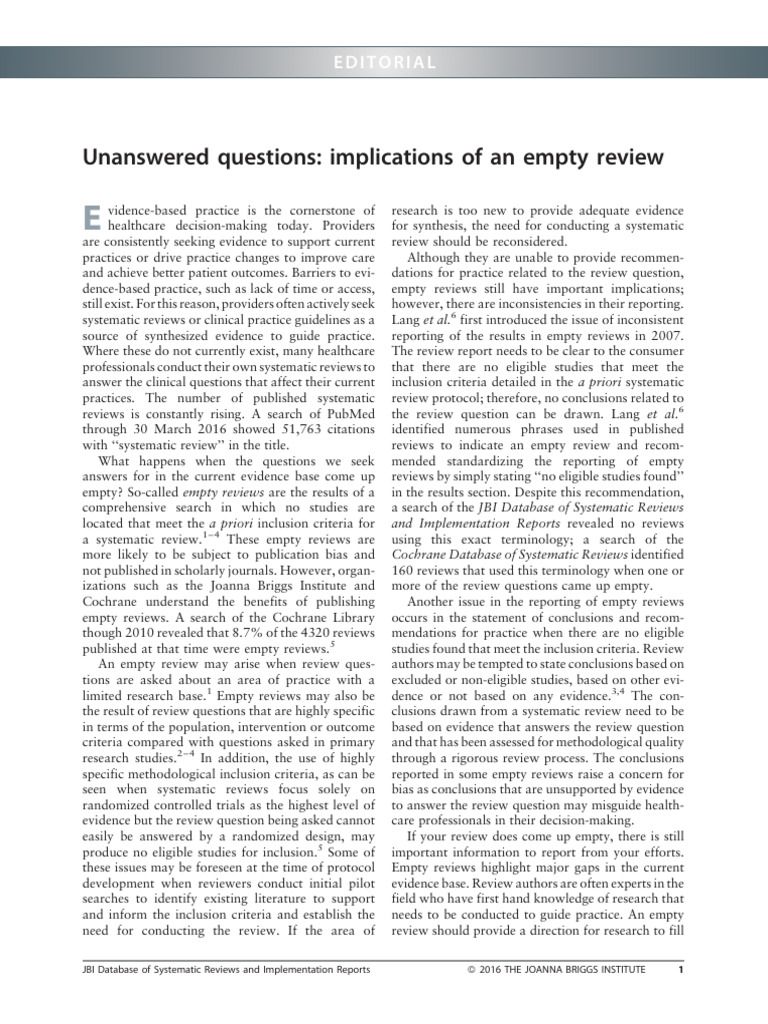 Unanswered Questions Implications of An Empty.1 | PDF | Systematic ...