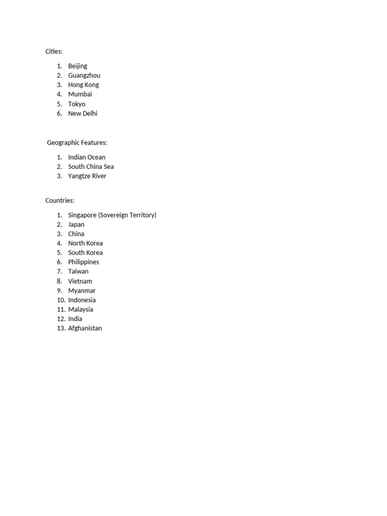 Asia Cities-Countries (2) | PDF