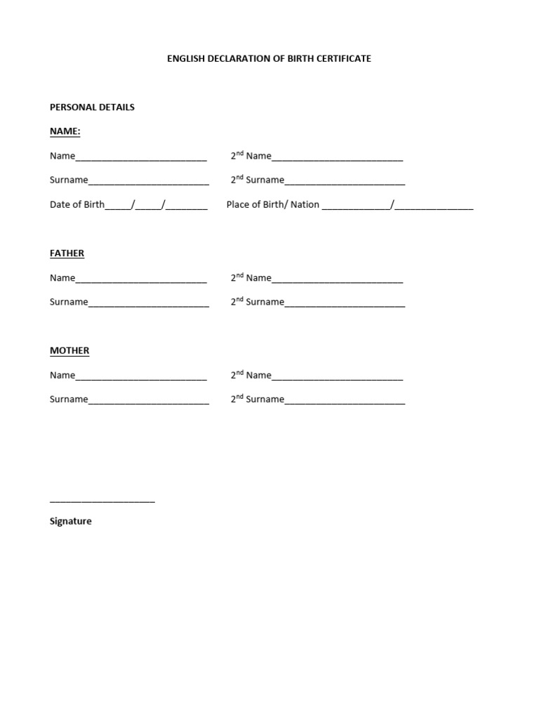 Declaration ENG - Birth Certificate | PDF