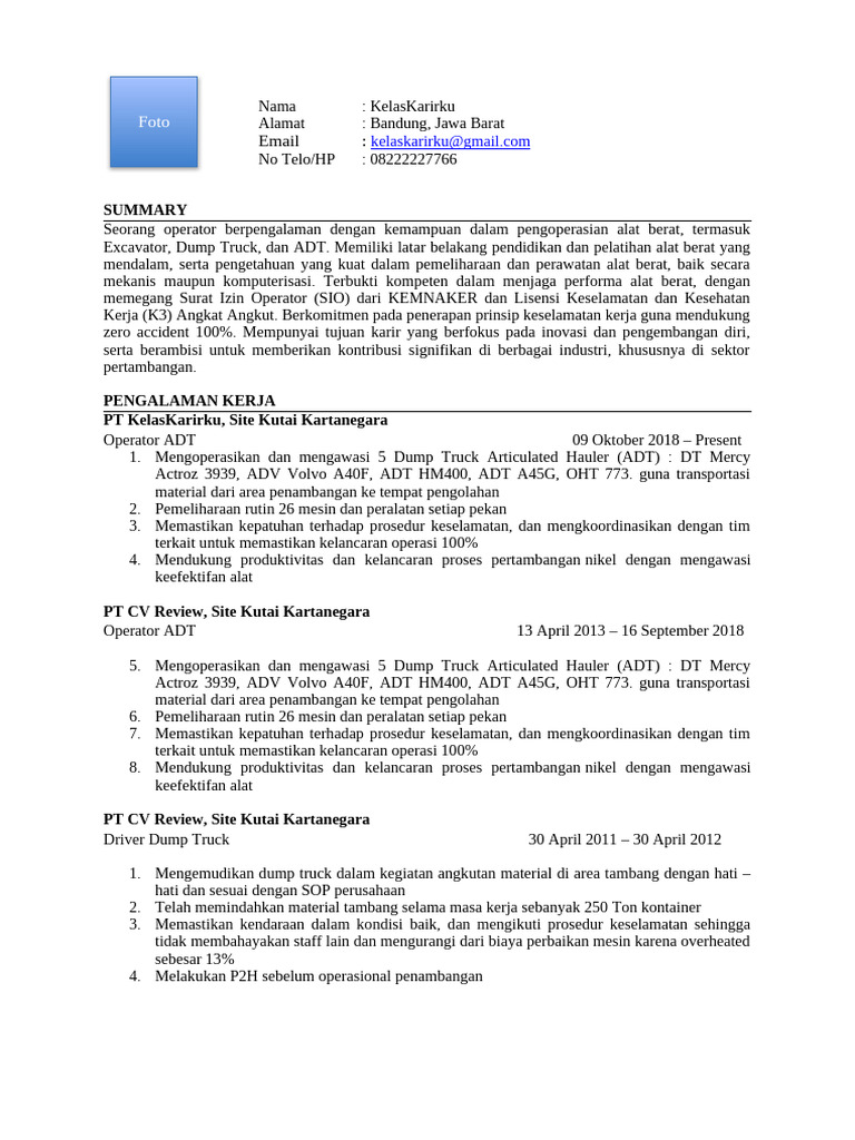 Profil Operator ADT Berpengalaman | PDF