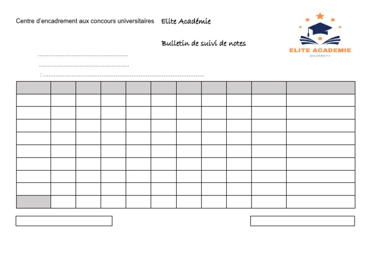Bulletin de suivi des notes - Elite Académie | PDF