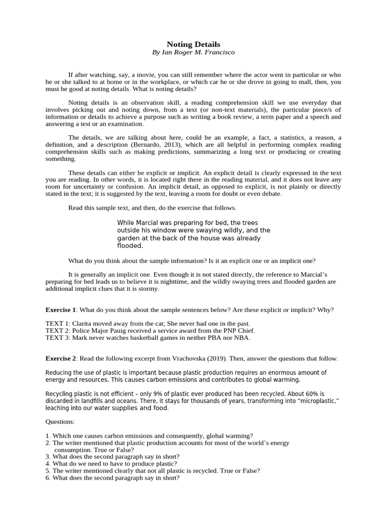 Mastering Noting Details Skills | PDF | Photovoltaic System | Reading ...