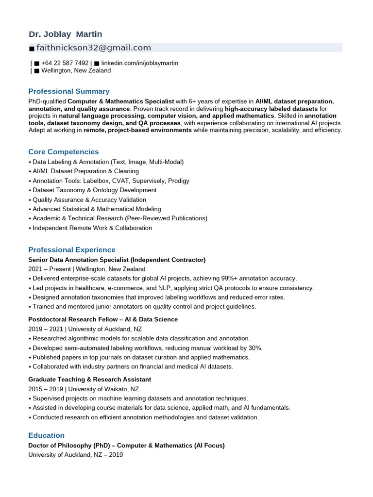 AI Dataset Specialist Resume | PDF | Artificial Intelligence ...