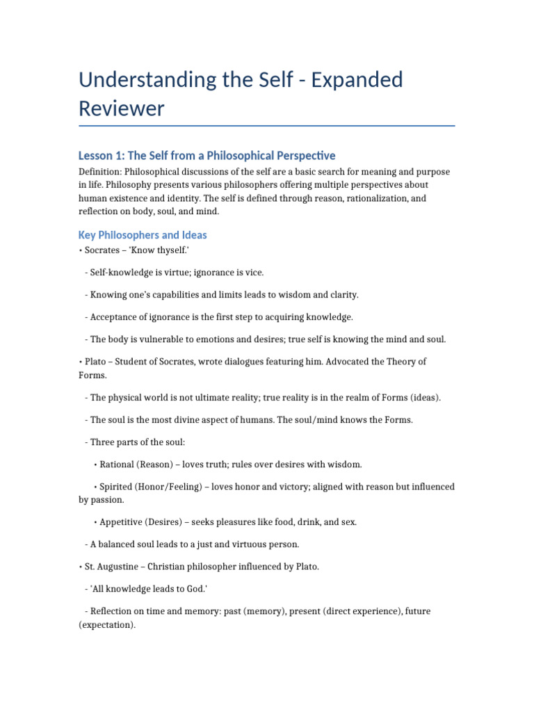 Understanding The Self Reviewer Expanded | PDF | Philosophy Of Self | Soul