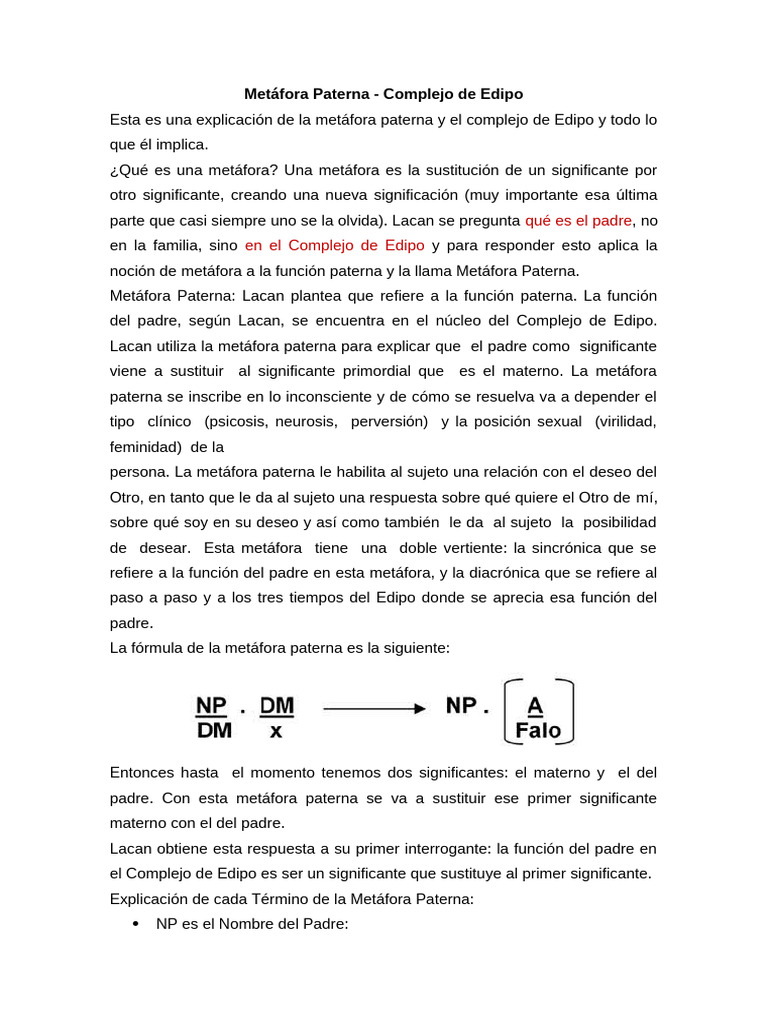Metáfora Paterna y Complejo de Edipo | PDF | Jacques Lacan | Complejo ...
