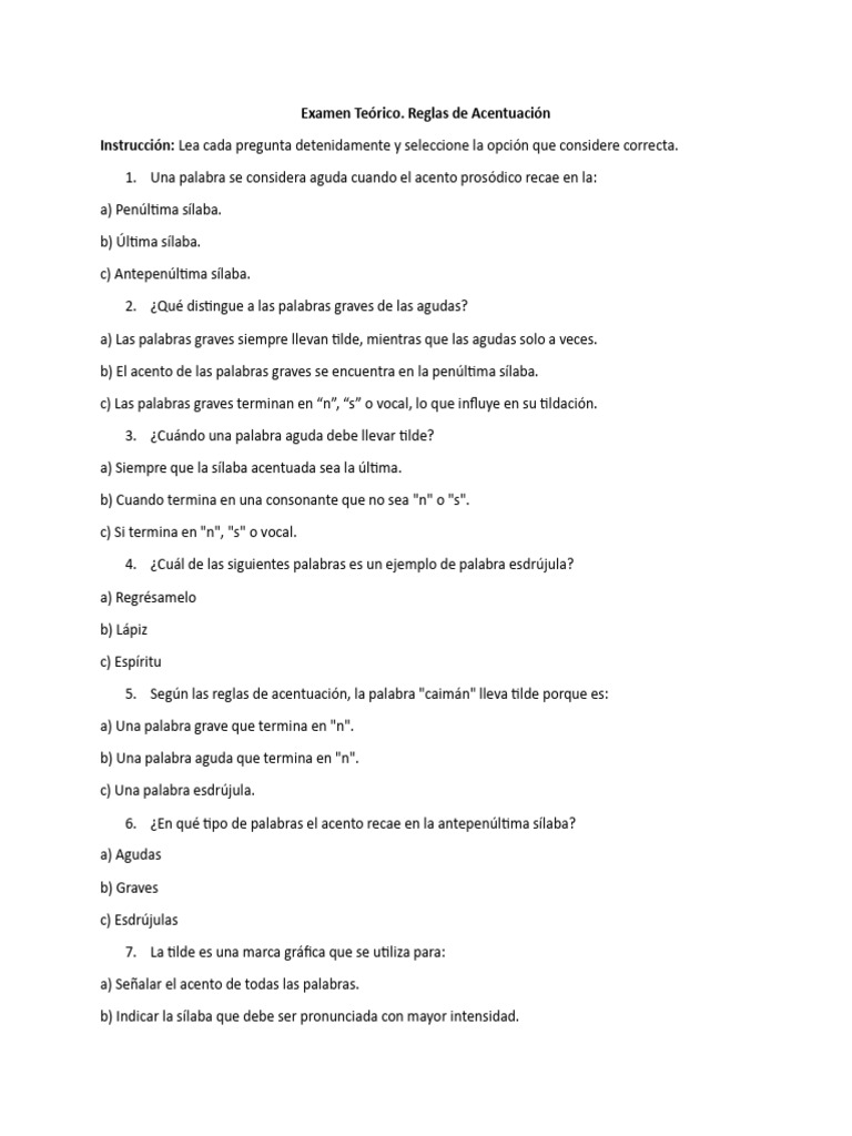 Examen Unidad 2. Reglas de Acentuación | PDF | Voz humana | Fonética
