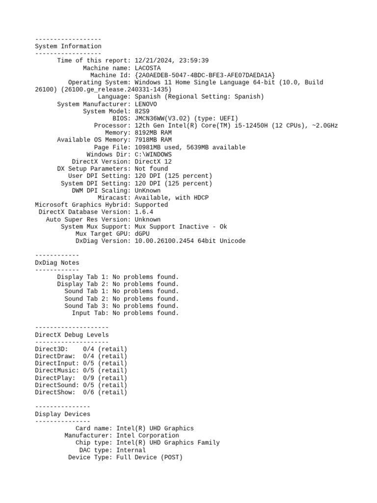 DX Diag | PDF | Graphics Processing Unit | Software