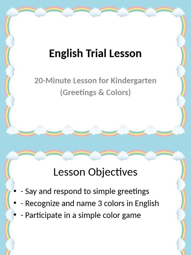 English Trial Lesson Kindy | PDF