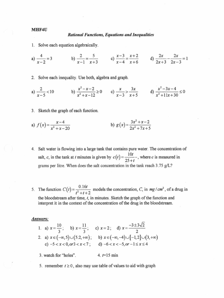 Rational Functions - Extra Practice - Review | PDF