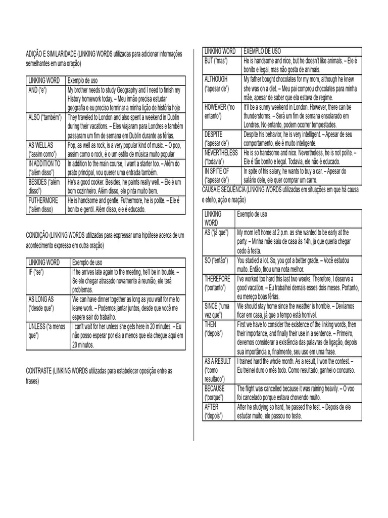 Linking Words - 8 Ano | PDF