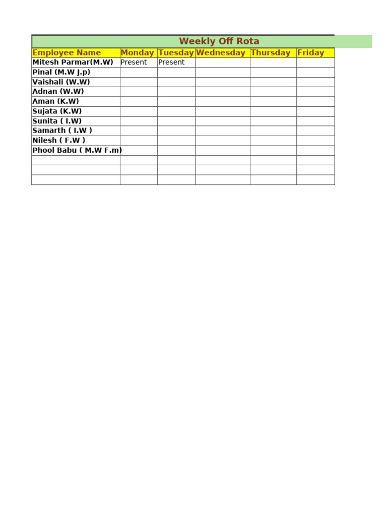 Max Weekly Off Rota | PDF