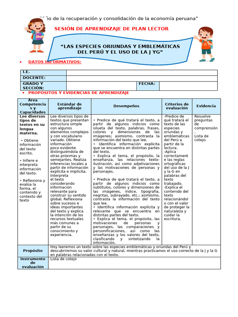 Dia 05 Sesion - Plan Lector | PDF | Perú | Aprendizaje