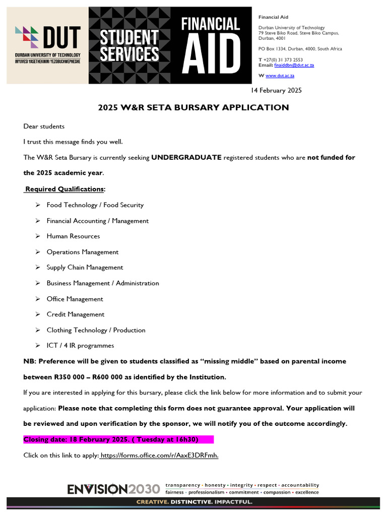 2025 W&R SETA Bursary Application Guide | PDF