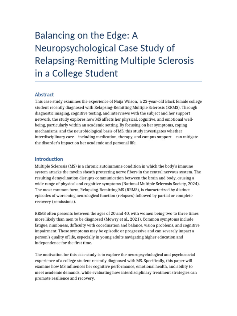 Case Study Naija Wilson MS | PDF | Multiple Sclerosis | Psychology