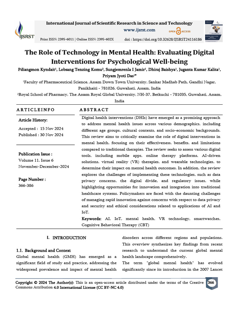 The Role of Technology in Mental Health Evaluating | PDF | Mental ...