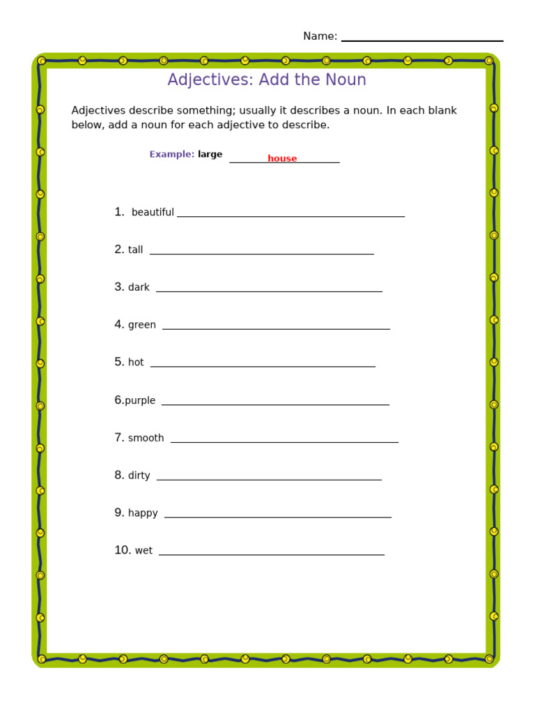 Adjectives Add The Noun | PDF