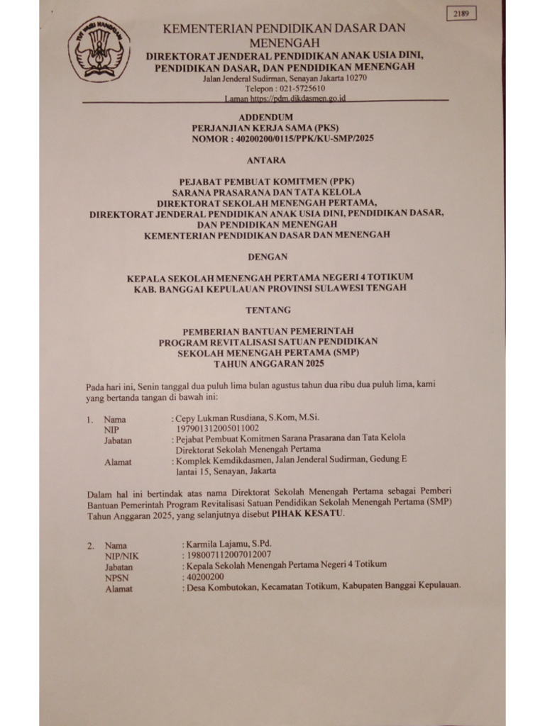 Draft Addendum Pks - smpn4 Totikum | PDF