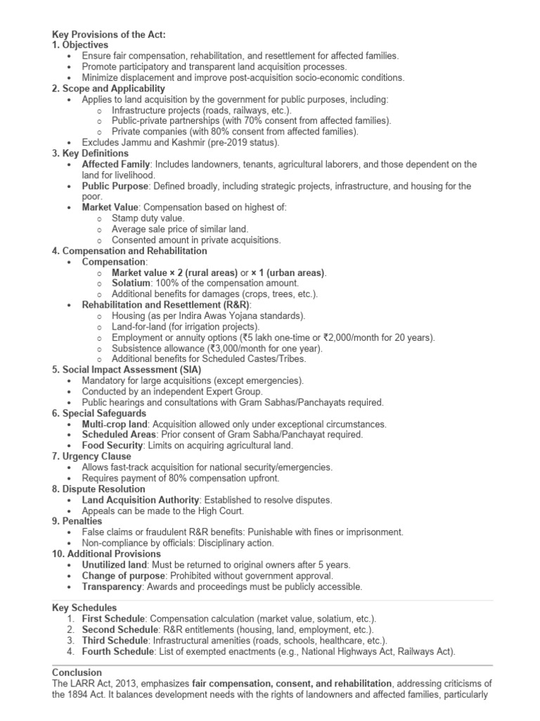 LARR Act 2013: Key Provisions Explained | PDF | Economies