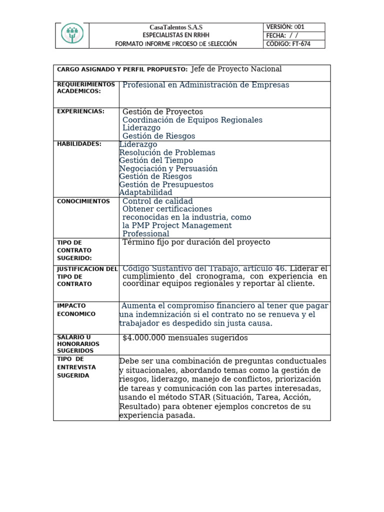 Cargo Asignado y Perfil Propuesto - 2025 | PDF | Gestión de recursos ...
