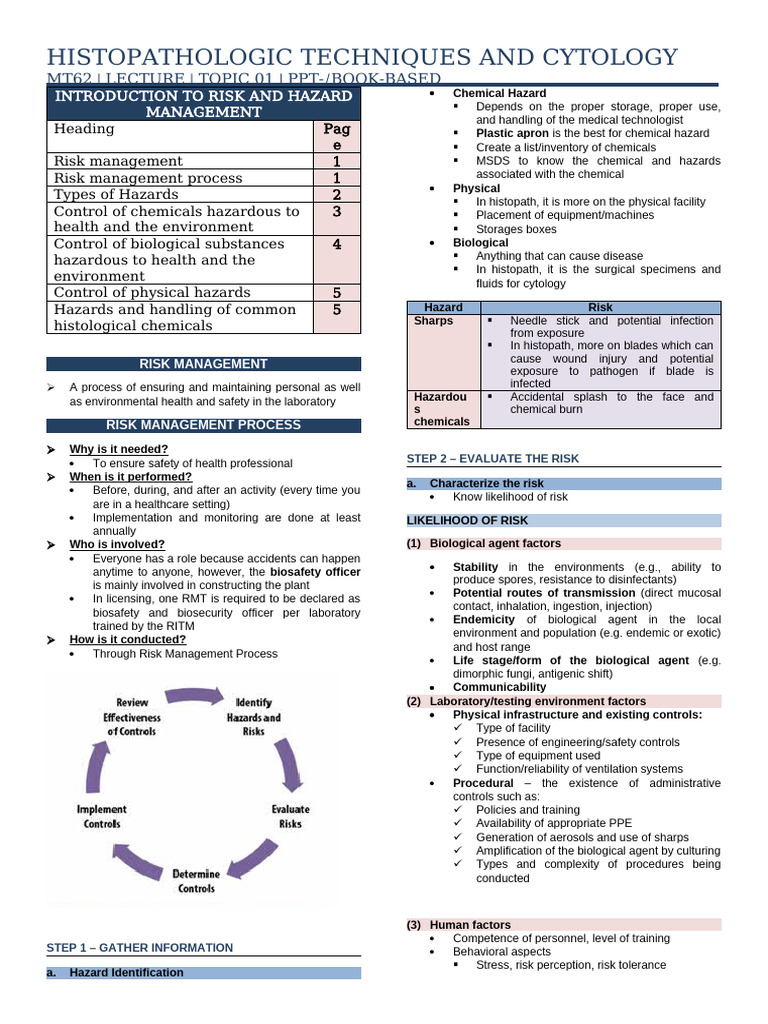 HISTOPATH Unit1 (Risk Management) | PDF | Hazards | Personal Protective ...
