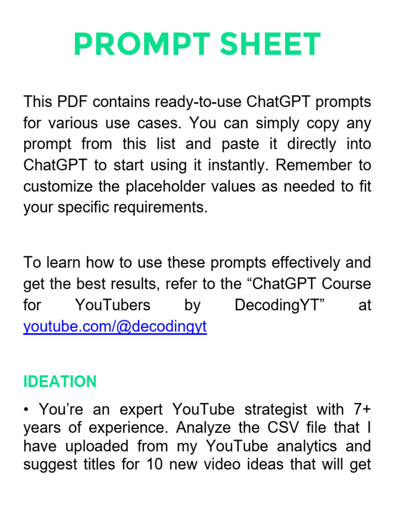 ChatGPT Prompts for YouTube Success | PDF | You Tube