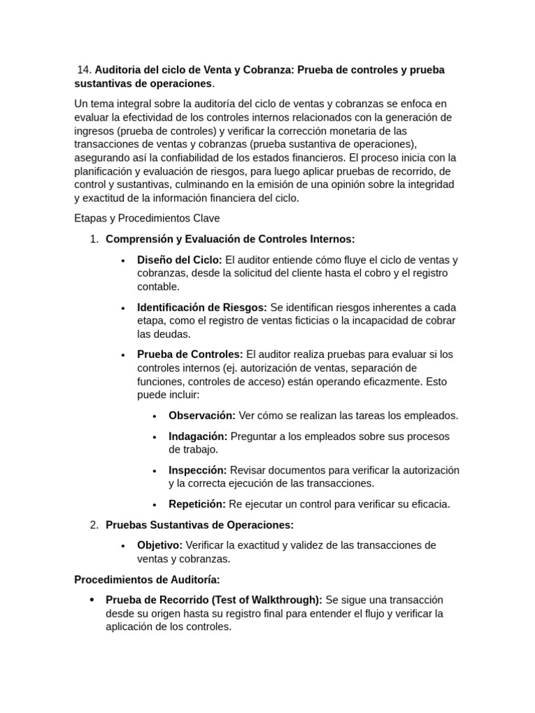 Auditoría del Ciclo de Ventas y Cobranza | PDF | Contabilidad | Estado ...