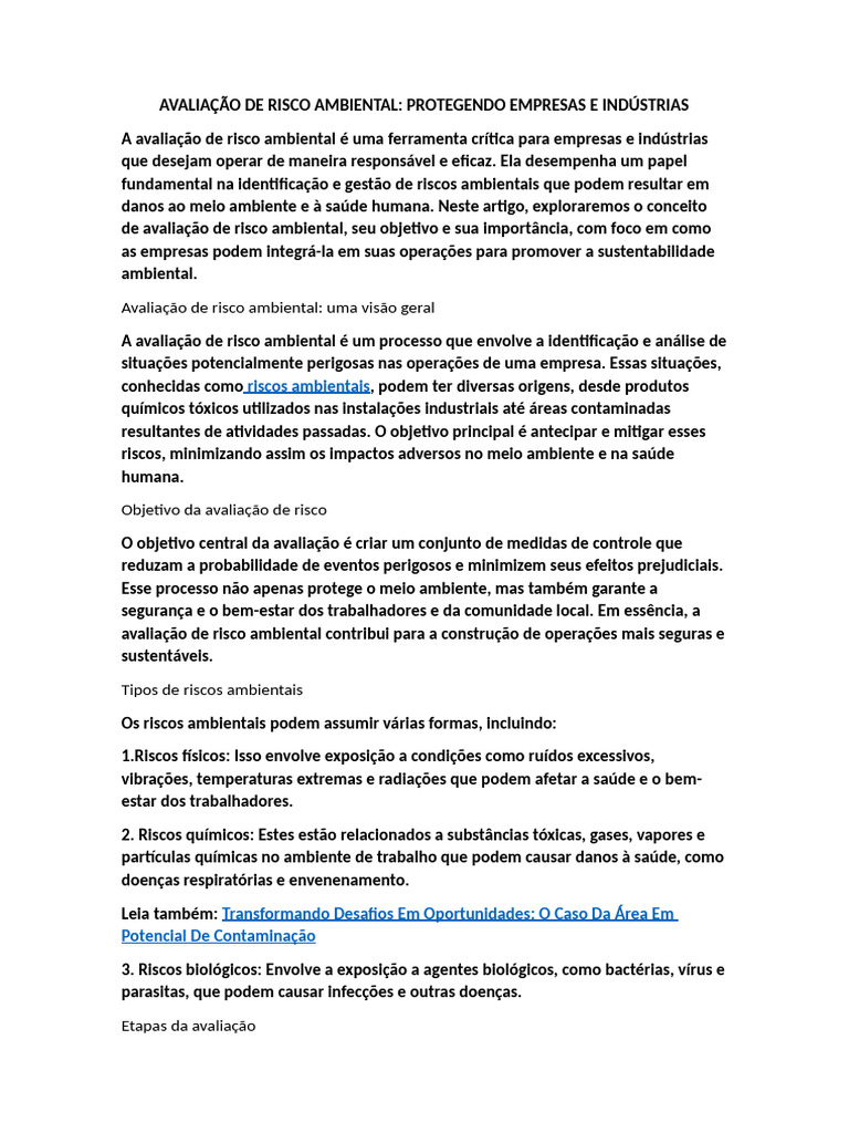 Avaliação de Risco Ambiental Essencial | PDF | Ambiente natural ...