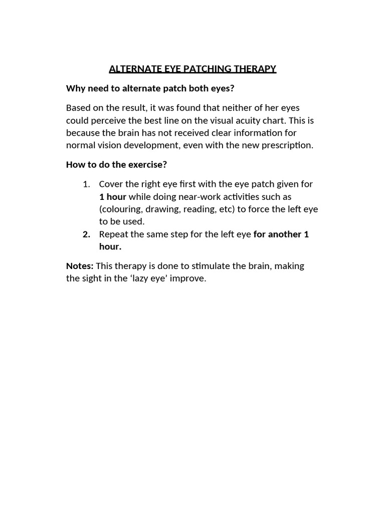 Alternate Eye Patching Therapy | PDF