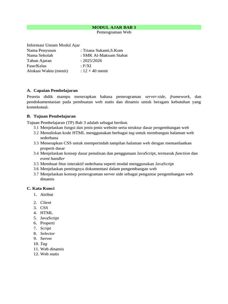 Modul Ajar Pemrograman Web SMK | PDF