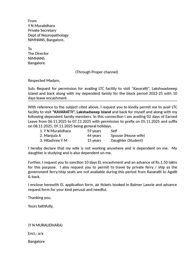 LTC Request for Kavaratti Trip 2022-25 | PDF