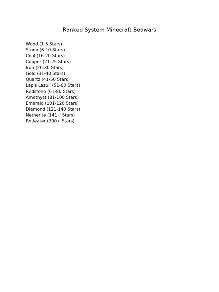 Ranked System Minecraft Bedwars | PDF