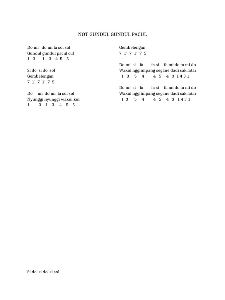 Not Gundul Gundul Pacul | PDF