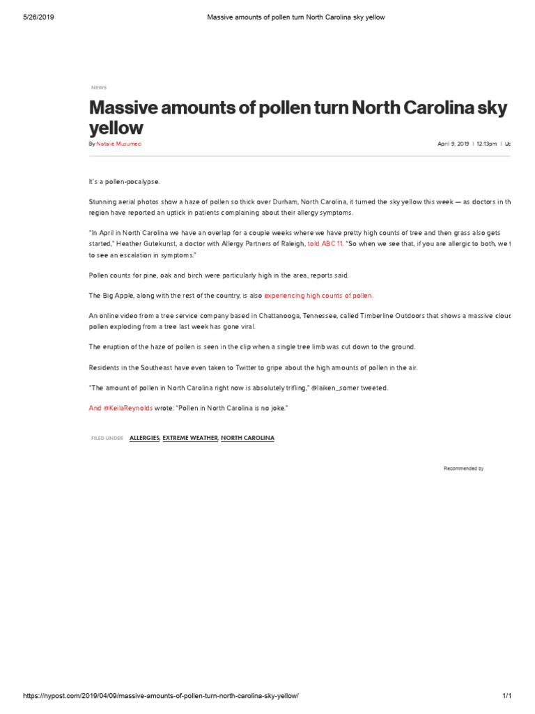 Massive Amounts of Pollen Turn North Carolina Sky Yellow | PDF
