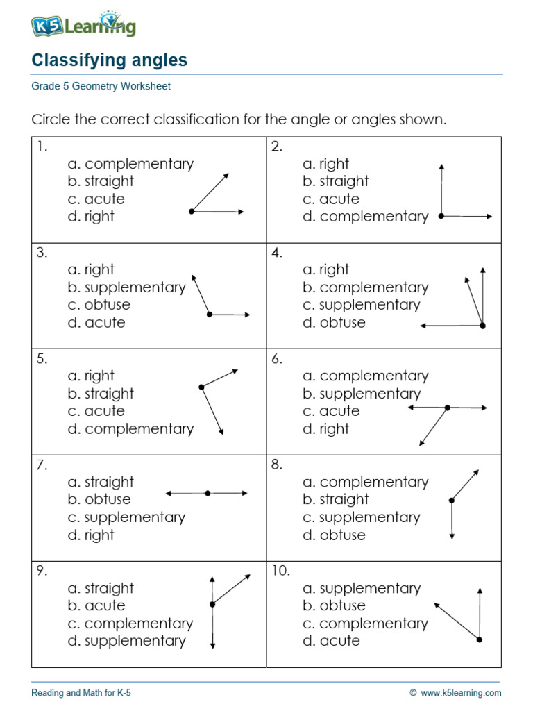 Grade 5 Geometry Classifying Angles c | PDF