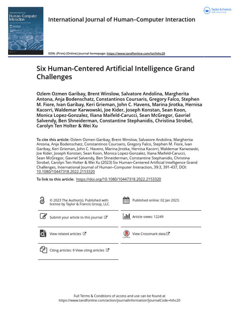 Six Human Centered Artificial Intelligence Grand Challenges | PDF ...