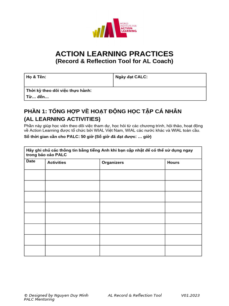 1 AL Practices Tool (Record & Reflection, Form Gởi HV) | PDF