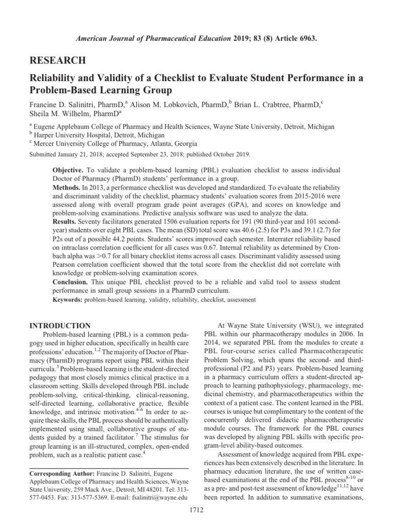 Validating PBL Evaluation Checklist | PDF | Cronbach's Alpha ...