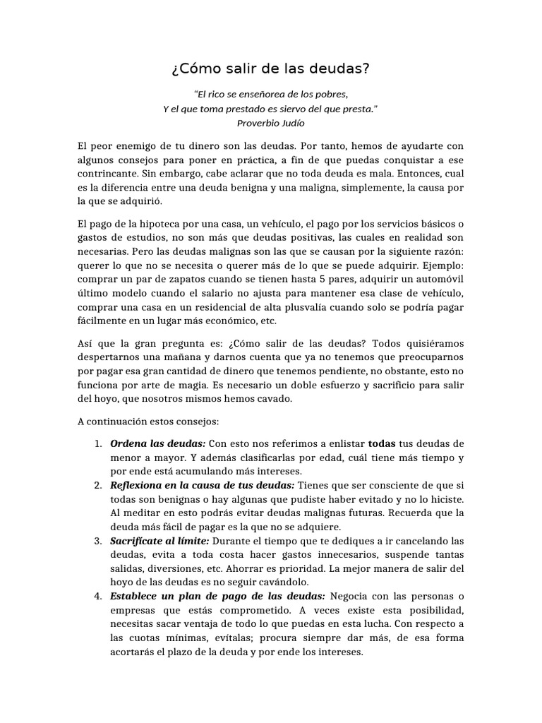 Consejos para salir de deudas | PDF | Deuda | Economias