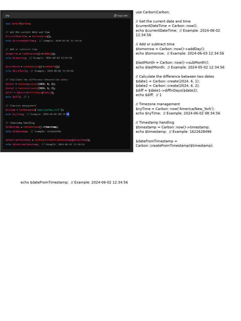 Carbon DateTime Manipulation in PHP | PDF