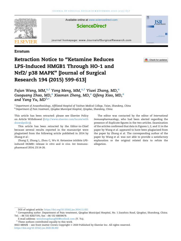 Retraction Notice to “Ketamine Reduces LPS | PDF