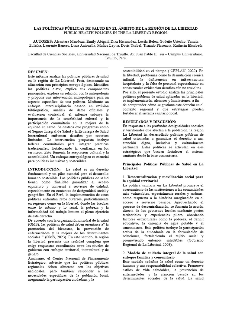 Políticas de Salud en La Libertad, Perú | PDF | Cuidado de la salud ...