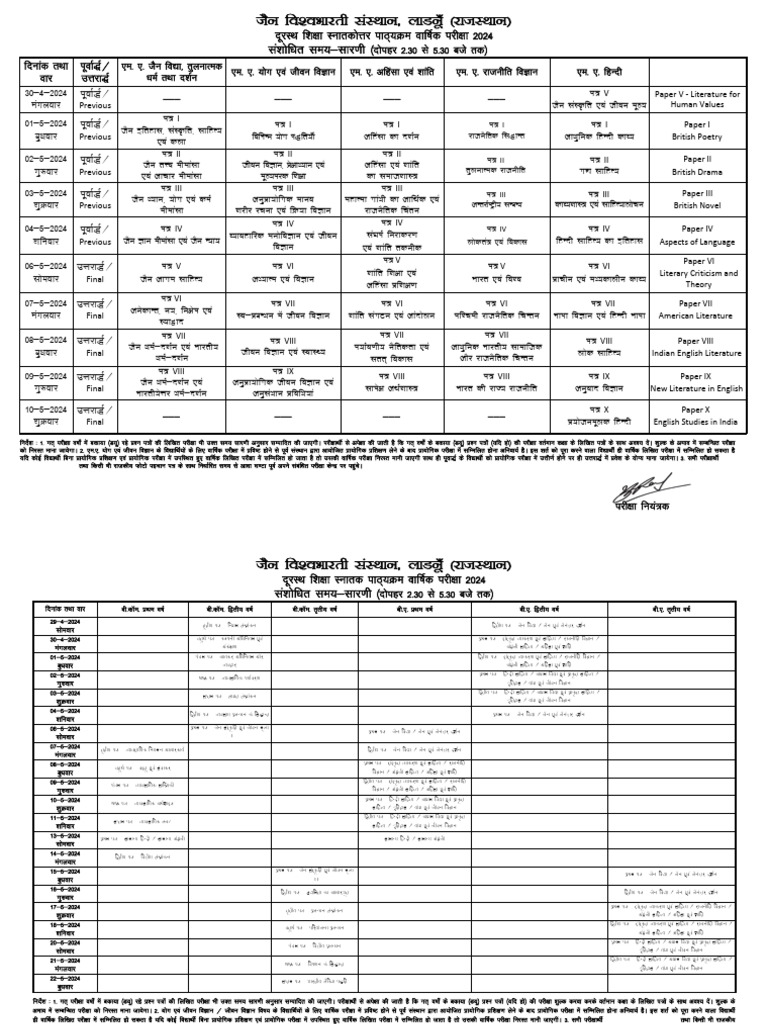 Revised Time Table Distance 2024 | PDF | Writing