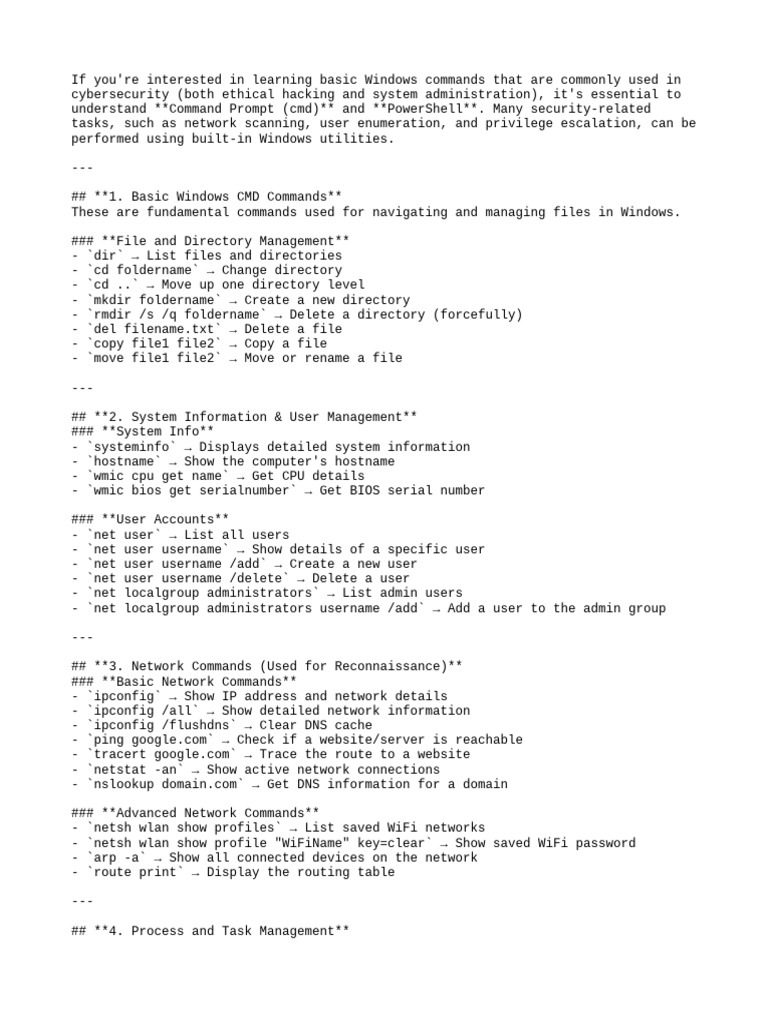 Essential Windows Commands for Cybersecurity | PDF | Computer File ...