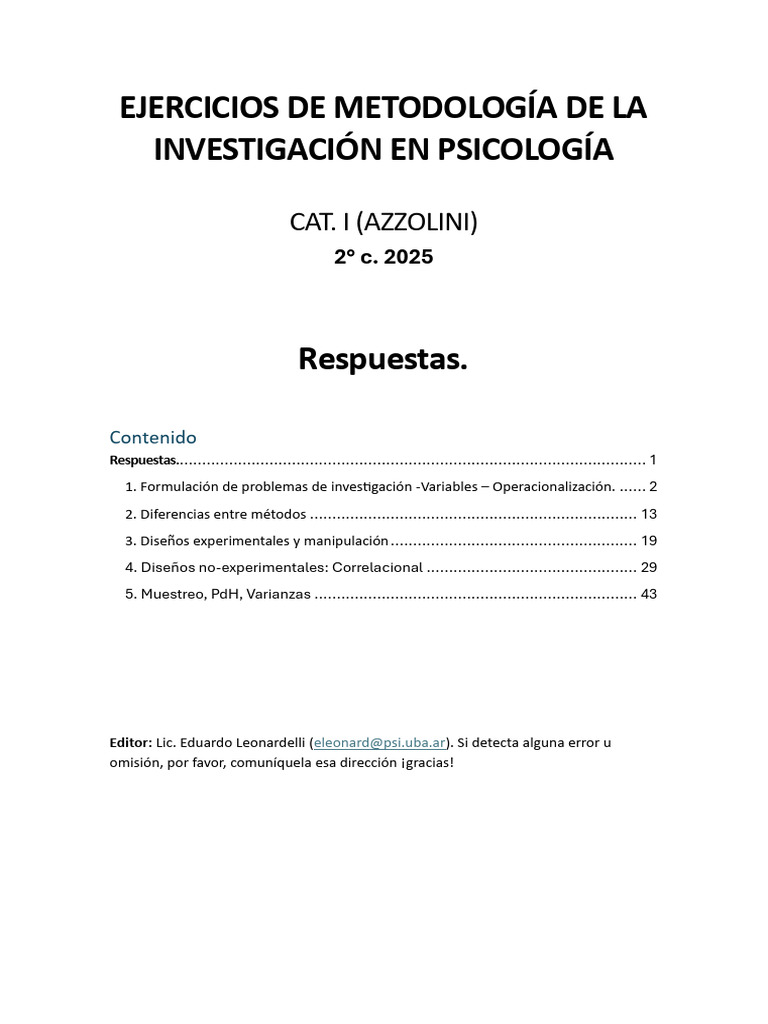 Guía de Ejercicios 2025 2C Respuestas | PDF | Experimentar | Trastorno ...