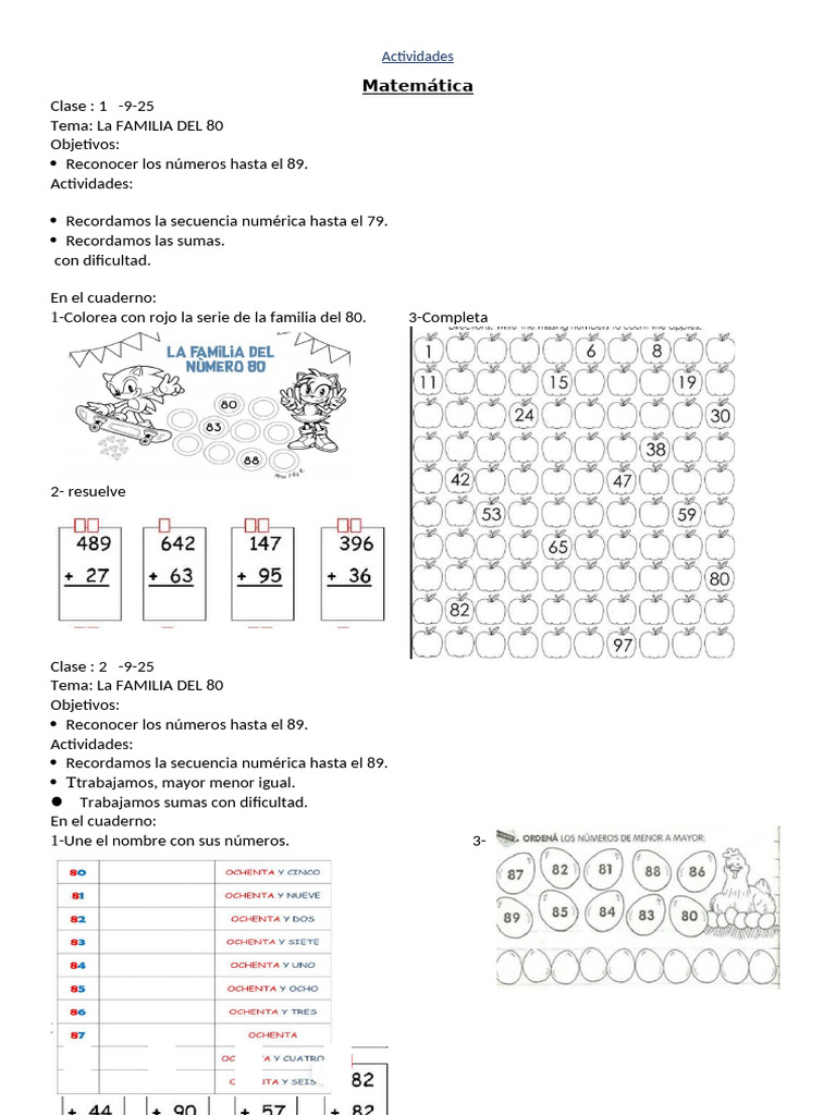 Actividades de Matemática para Primer Grado | PDF | Matemáticas