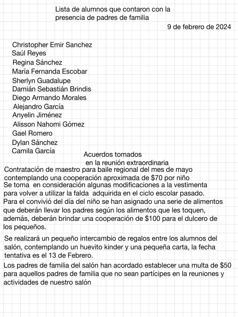 Acuerdos de reunión con padres de familia | PDF