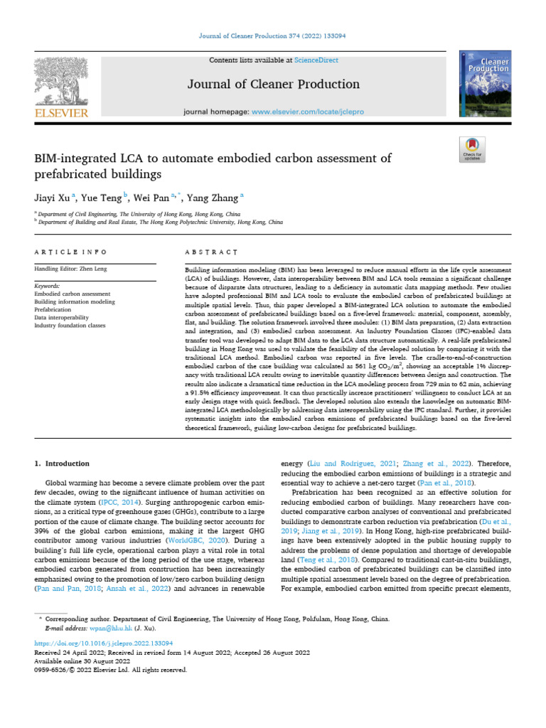 BIM-Integrated LCA for Prefabricated Buildings | PDF | Life Cycle ...