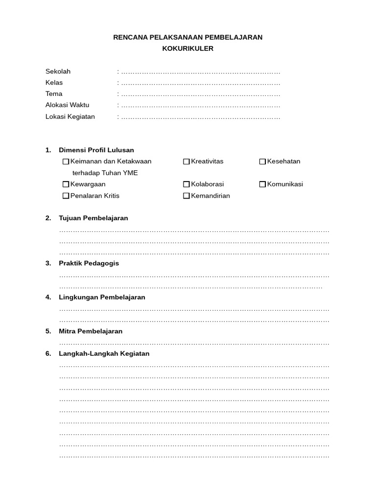 Format RPP Kokurikuler | PDF