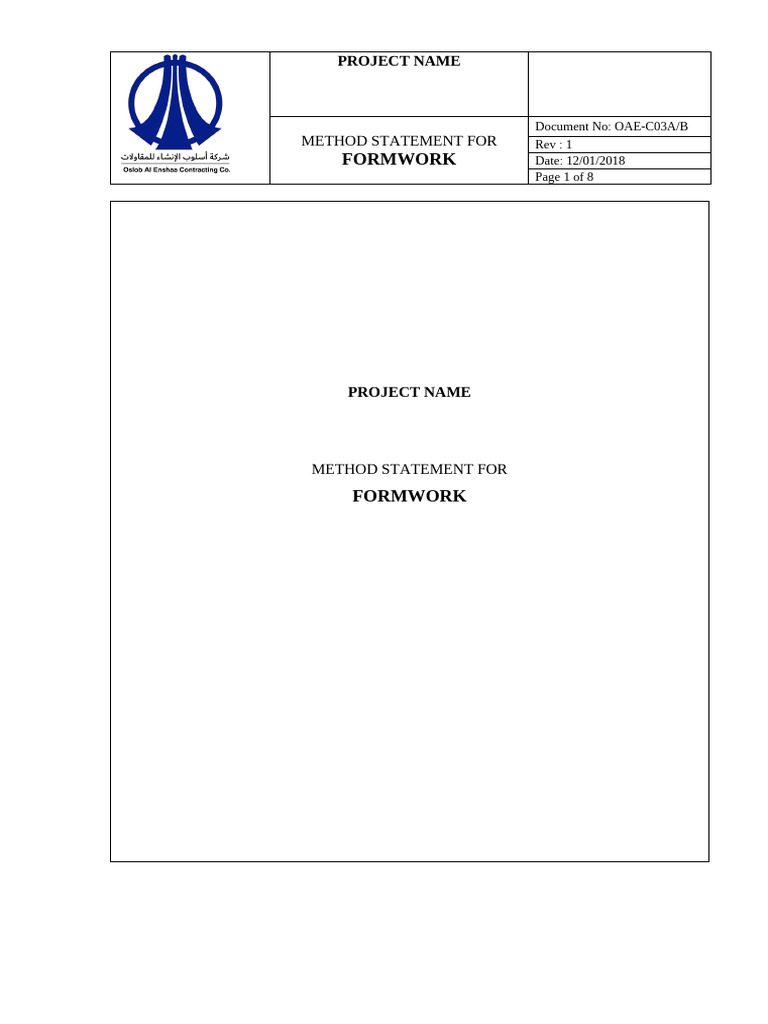 Method Statement Formwork | PDF | Specification (Technical Standard)